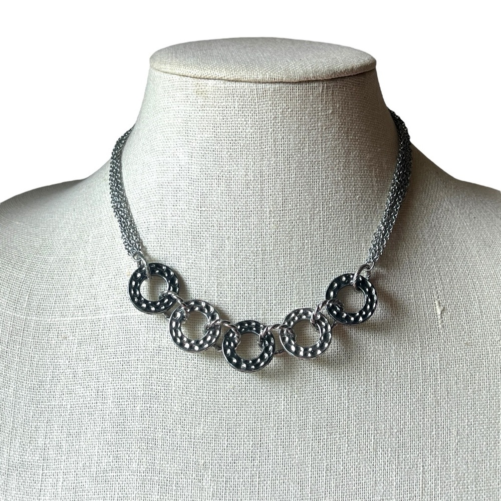 Lia Sophia Hammered Silver Circles Chain Link Necklace